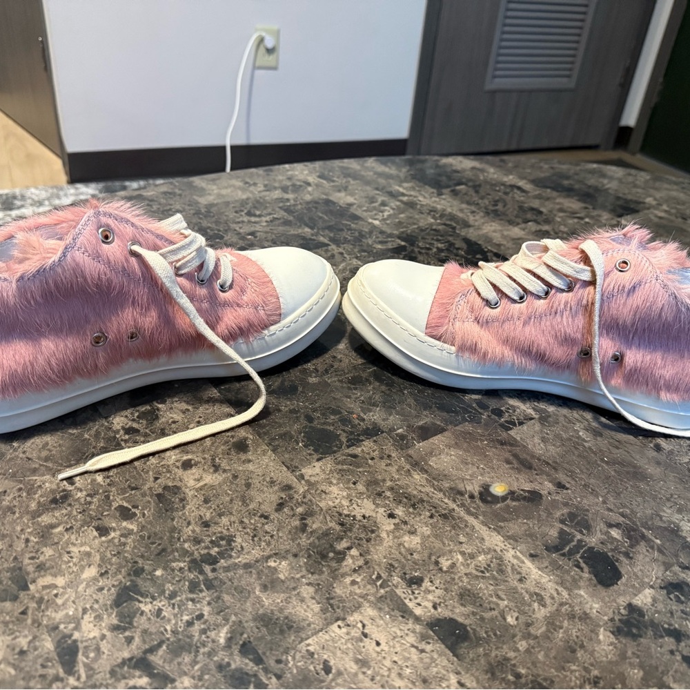 Pink Furry Sneakers with White Soles